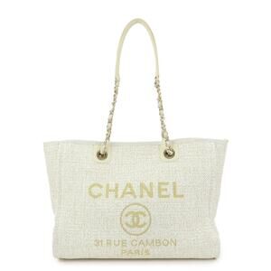 Chanel Deauville MM Straw Tote Cream